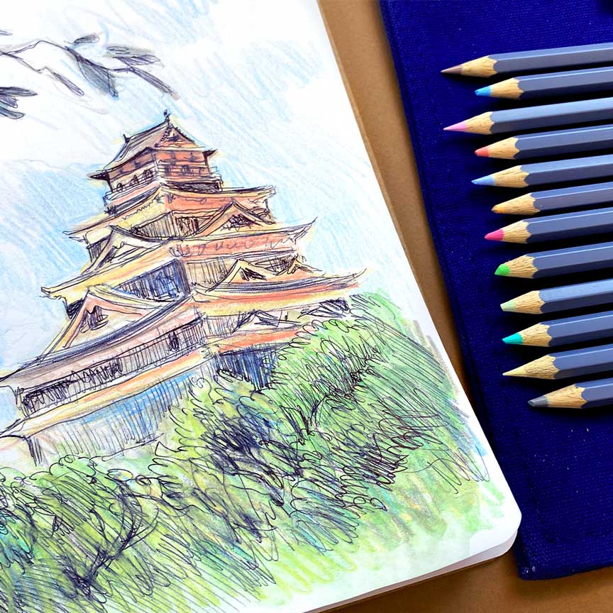 Crayons Aquarellables au Japon, un voyage dessiné